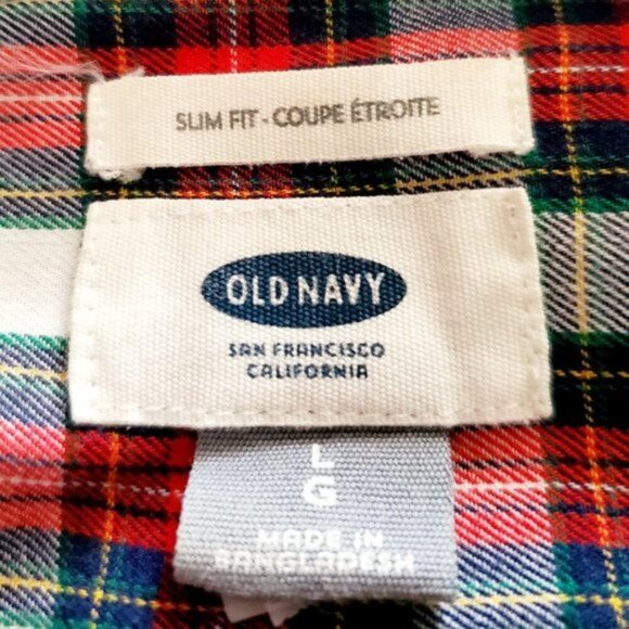 Old Navy Men's Large Red Plaid Slim Fit Button Front, Collar, Cuffs LS Shirt - Picture 3 of 9